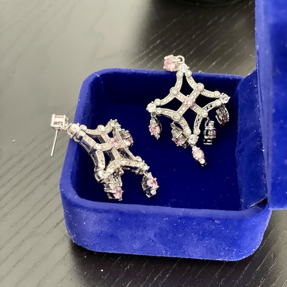 Vintage Silver-plated Earrings with Pink Rhinestones - Picture 3 of 6